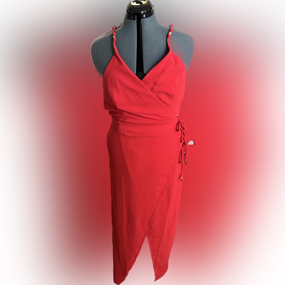 VIX PAULA HERMANNY - Cyndi linen blend midi wrap dress - red/orange